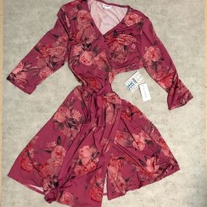 LLR Pink Floral Michelle Wrap Dress XL 3/4 sleeve
